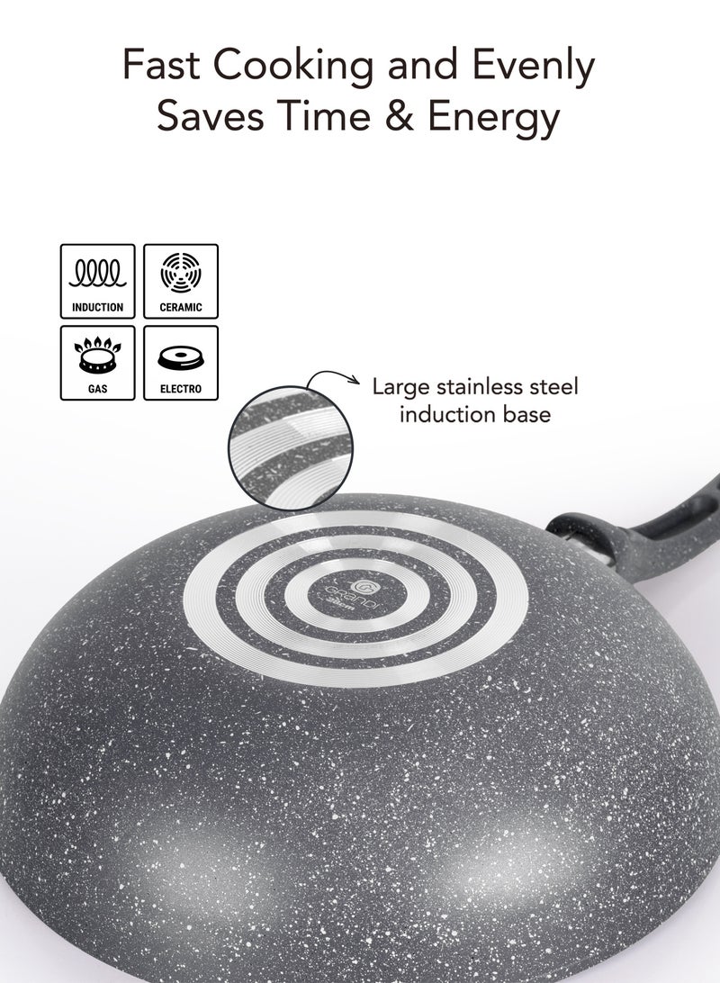 Grandi Wok pan 28 cm High Thickness 1- Piece Non-Stick  Grey - Image 4
